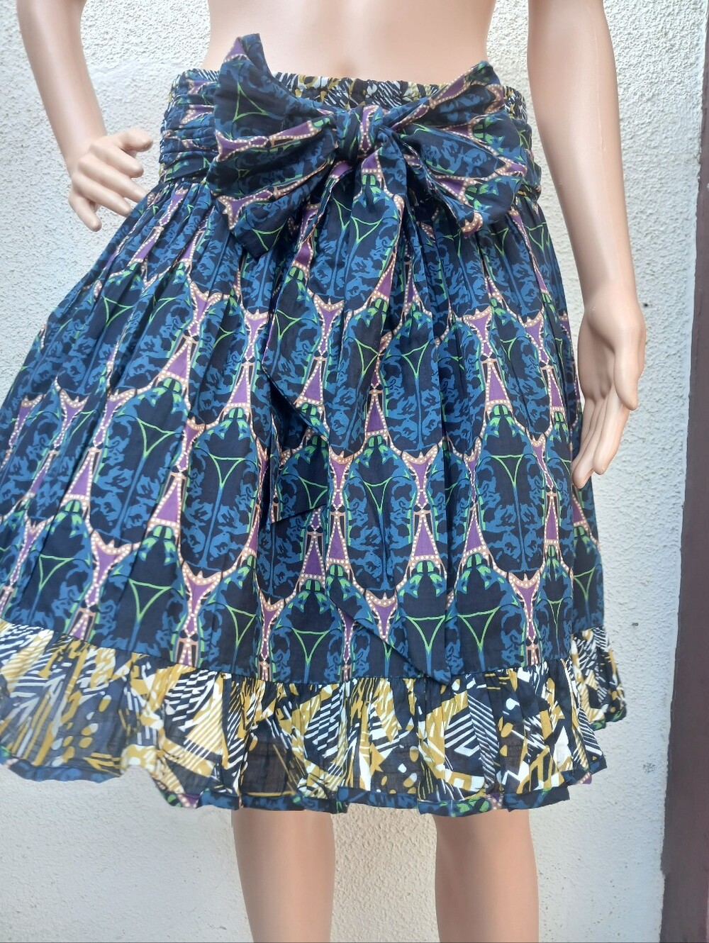 Anthropologie Let Me Be NWT Paperbag Midi Skirt Tie Waist Print Size L